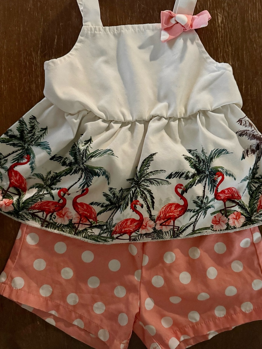 SHEIN White & Pink Flamingo Tropical Kids Matching Pajama Set